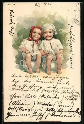 AK Zwei Kinder auf dem Nachttopf, Toilettenhumor