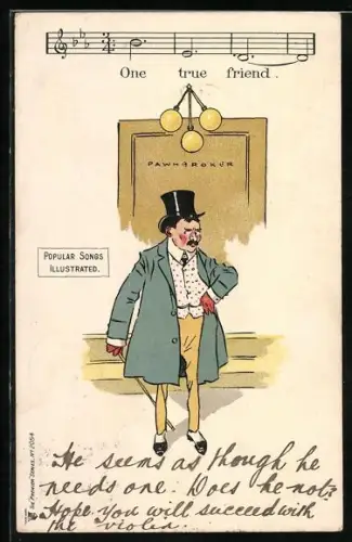 AK Eleganter Herr mit Stock, One true friend, Lied mit Noten