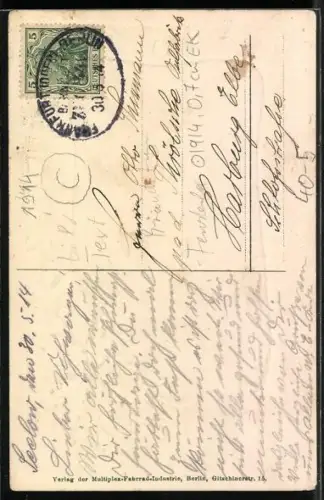 Präge-AK Mann auf Leiter bei Frau am Fenster, Erotik