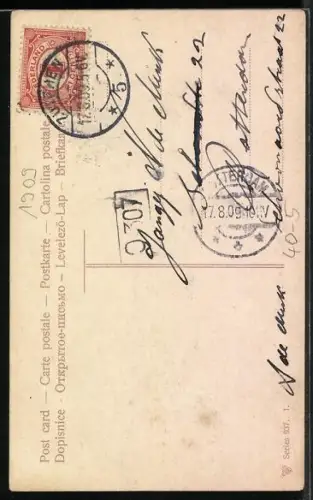 AK Mann auf Leiter bei Frau am Fenster, Erotik