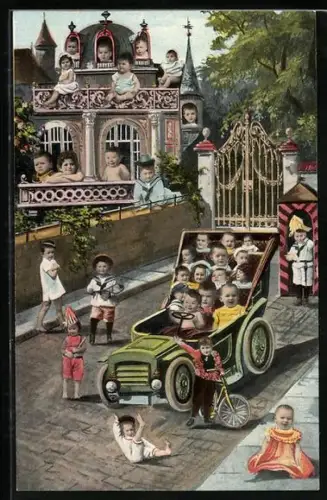AK Kleine Kinder im Auto auf der Strasse