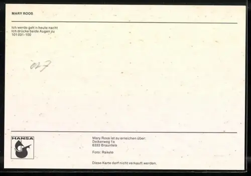 AK Musikerin Mary Roos im Portrait, Autograph