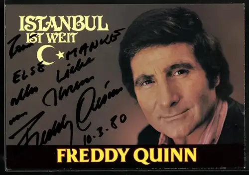 AK Musiker Freddi Quinn schaut in die Kamera, Autograph 1980