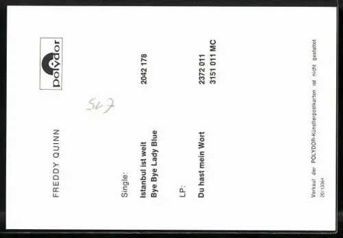 AK Musiker Freddi Quinn schaut in die Kamera, Autograph 1980