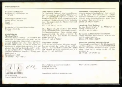 AK Musiker Chris Roberts im weissen Hemd fotografiert, Autograph