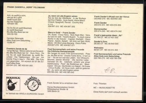 AK Musiker Franz Zander und Herr Feldmann, Autograph