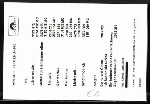 AK Musiker Volker Lechtenbrink vor einem Baum portraitiert, Autograph