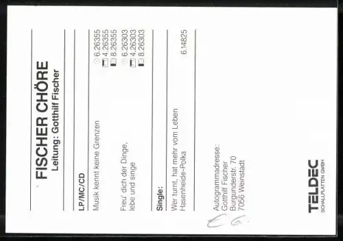 AK Sänger Gotthilf Fischer auf einer Blumenwiese, Autograph