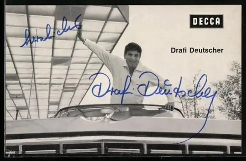 AK Sänger Drafi Deutscher im Auto portraitiert, Autograph