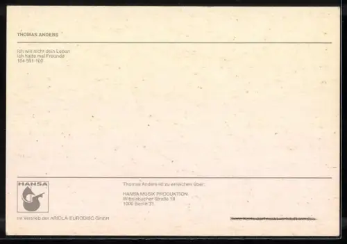 AK Musiker Thomas Anders mit nachdenklichem Blick, Autograph
