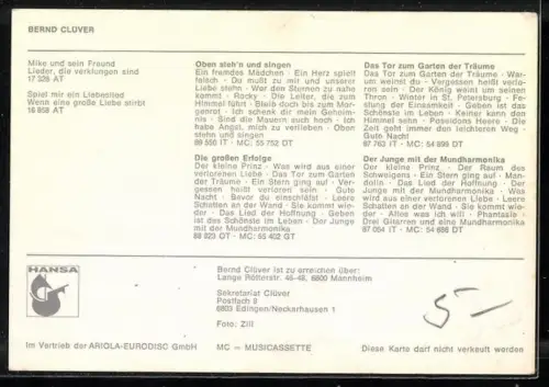 AK Musiker Bernd Clüver lächelt in die Kamera, Autograph