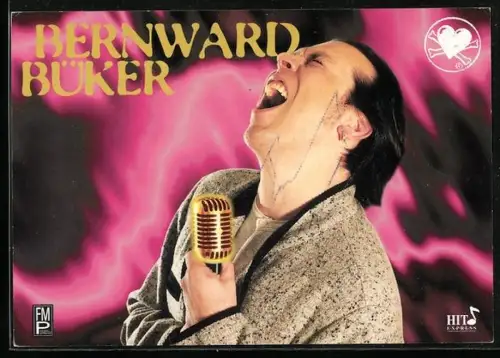 AK Musiker Bernward Büker bei ekstatischem Gesang, Autograph teils vergangen