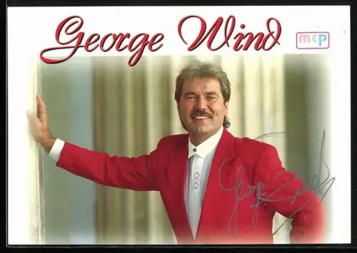 AK Musiker George Wind im roten Anzug, Autograph