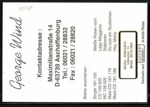 AK Musiker George Wind im roten Anzug, Autograph