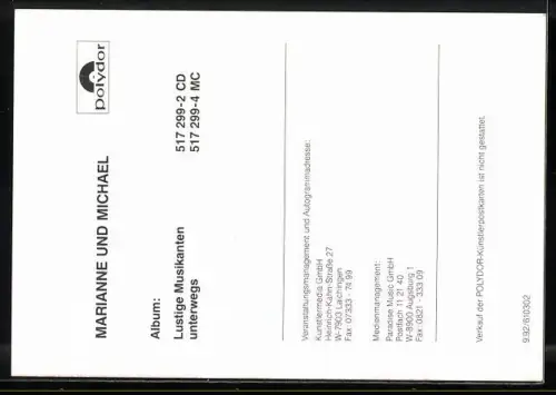 AK Musiker Marianne und Michael, Portrait des Duos, Autographen