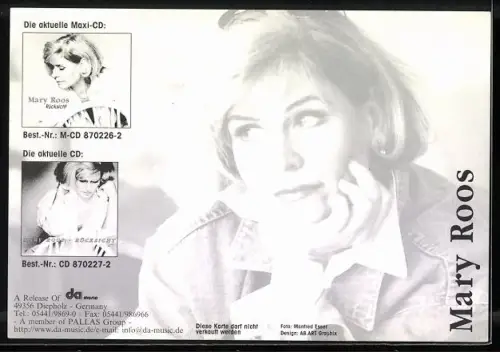 AK Musikerin Mary Roos in Jeansjacke mit Sonnenbrille, Autograph