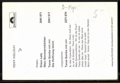 AK Musiker Tony Holiday im Portrait, Autograph