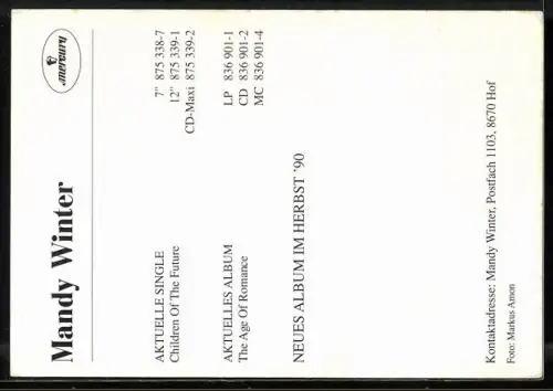 AK Musikerin Mandy Winter, En-face Portrait, Autograph