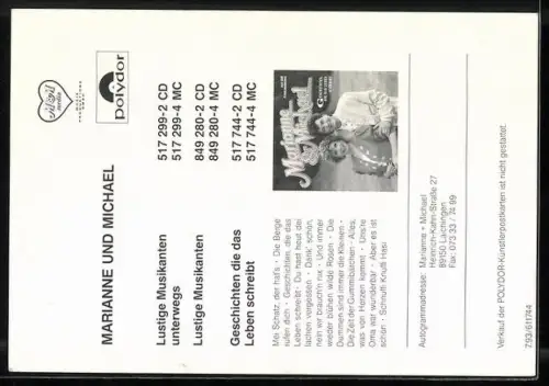 AK Marianne und Michael, Portrait des Duos, Autographen