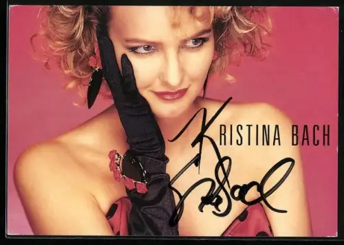AK Sängerin Kristina Bach in trägerlosem Kleid, Autograph