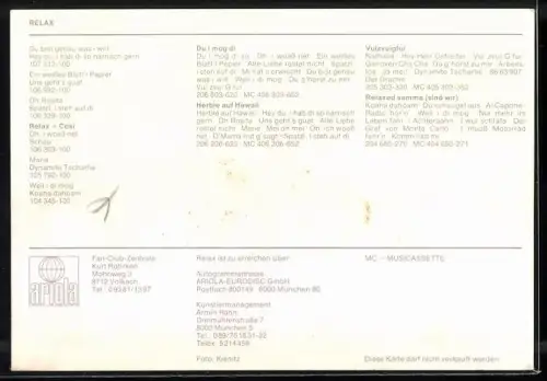 AK Musiker-Gruppe Relax, Portrait, Autographen