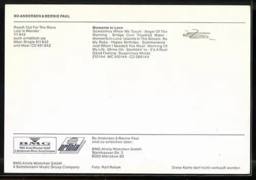 AK Musikerin Bo Andersen und Bernie Paul, Autograph