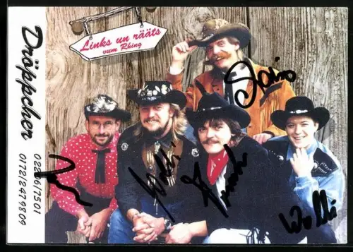 AK Musiker-Gruppe Dröppchen in Wild-West-Kleidung, Autograph