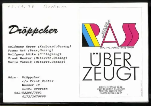 AK Musiker-Gruppe Dröppchen in Wild-West-Kleidung, Autograph