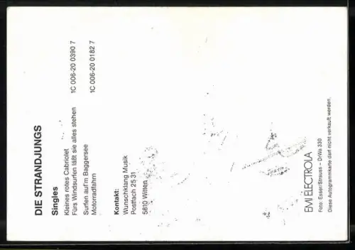 AK Musiker-Gruppe Die Strandjungs mit Instrumenten, Autographen