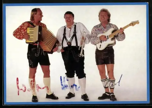 AK Musikergruppe Münchner Zwietracht mit ihren Instrumenten, Autographen