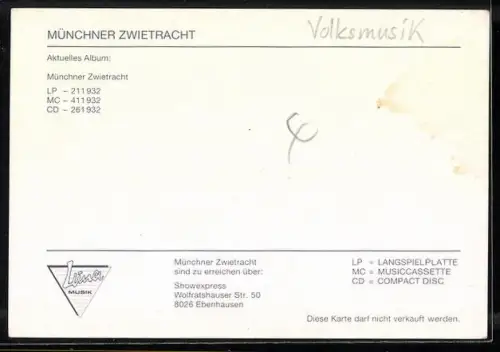 AK Musikergruppe Münchner Zwietracht mit ihren Instrumenten, Autographen