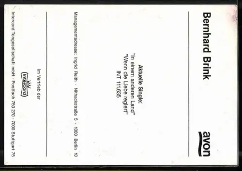 AK Musiker Bernhard Brink mit nachdenklichem Blick, Autograph