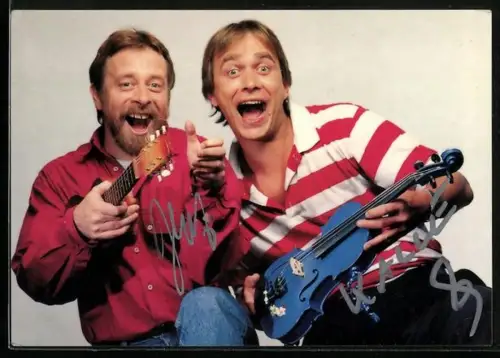 AK Musiker-Duo Blattschuss mit der blauen Geige, Autograph