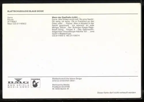 AK Musiker-Duo Blattschuss mit der blauen Geige, Autograph