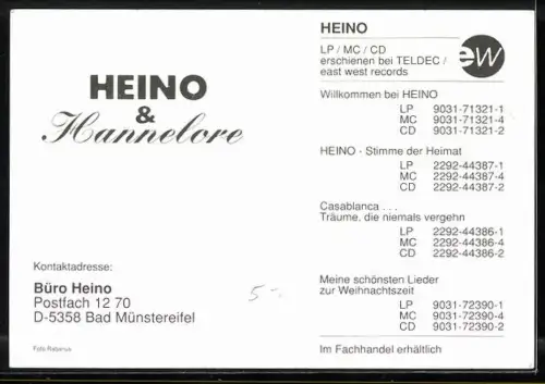 AK Sänger Heino und Sängerin Hannelore, Portrait, Autographen 1996