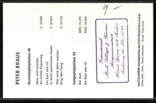 AK Musiker Peter Kraus mit fragendem Blick, Autograph