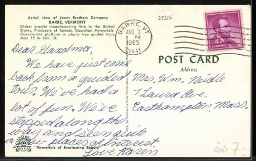 AK Barre, VT, Aerial View of Jones Brothers Company