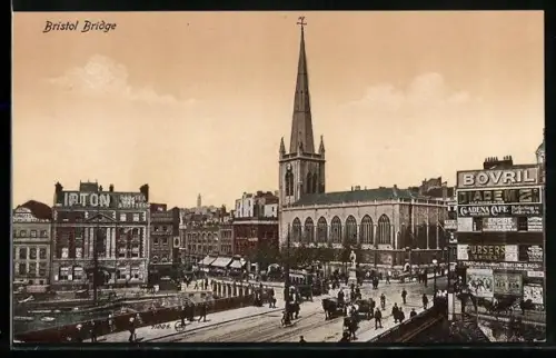 AK Bristol, Bristol Bridge, Strassenbahn