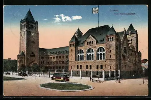 AK Posen-Poznan, Strassenbahn am königlichen Residenzschloss