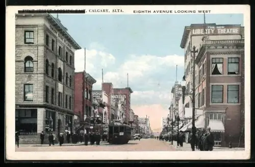 AK Calgary /Alta., Eighth Avenue looking West, Strassenbahn