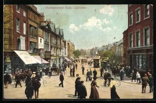 AK Leicester, Humberstone Gate, Strassenbahn