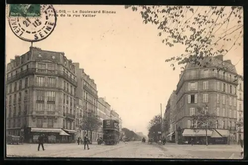 AK Levallois, Le Boulevard Bineau pres de la rue Vallier, Strassenbahn