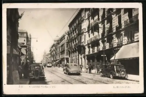 AK Granada, Gran Via, Strassenbahn
