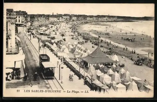 AK Les Sables-d`Olonne, La Plage, Strassenbahn