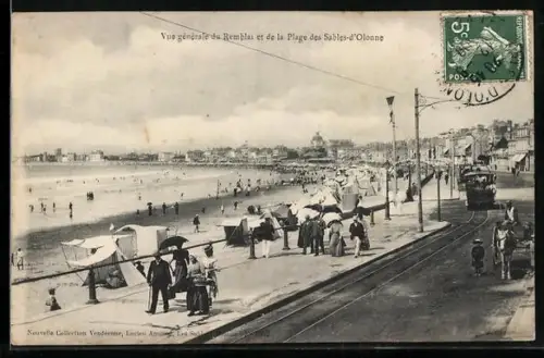 AK Sables-d`Olonne, Vue générale, Strassenbahn