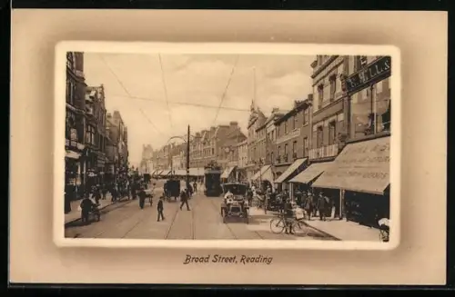 AK Reading, Broad Street, Strassenbahn