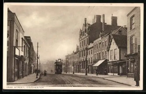 AK Colchester, Head Street, Strassenbahn