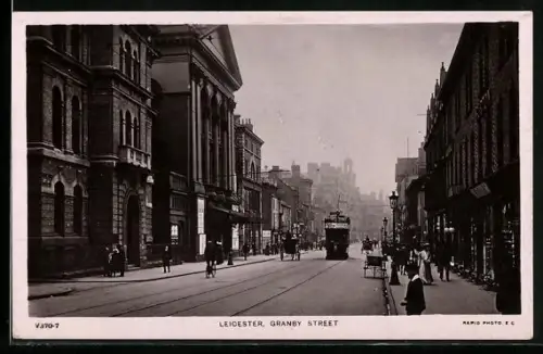 AK Leicester, Granby Street, Strassenbahn