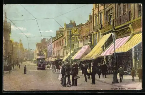 AK Leicester, Granby Street, Strassenbahn