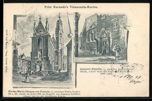 Künstler-AK Wien, Kirche Maria Stiegen a. Gestade, Salvator-Kapelle